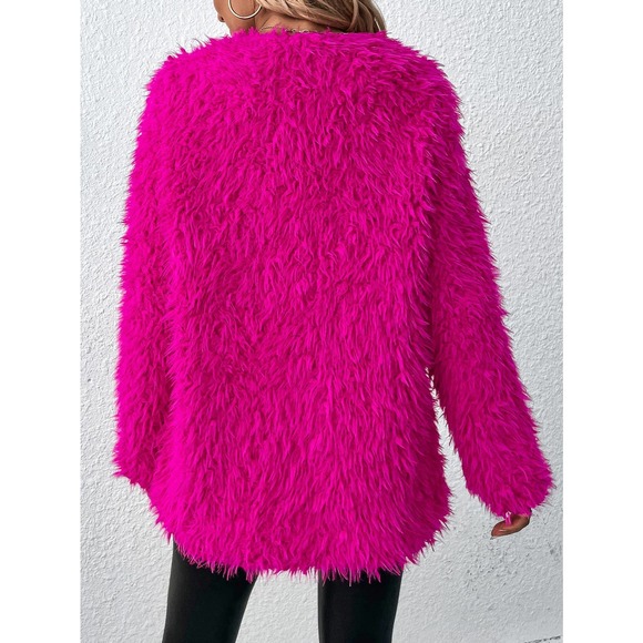 🌟 faux fur teddy Open Front Fuzzy Coat - Picture 2 of 4